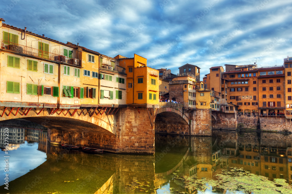 Ponte Vecchio bridge in Florence, Italy. Arno River.