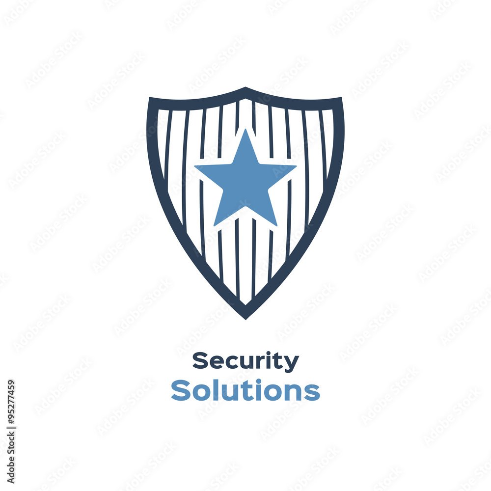 Security solutions logo, shield with star silhouette 