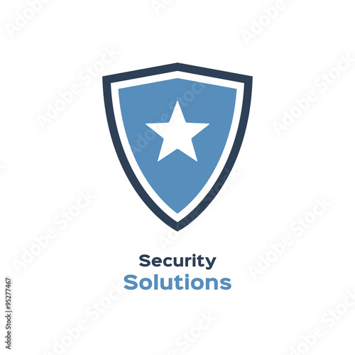 Security solutions logo, shield with star silhouette 