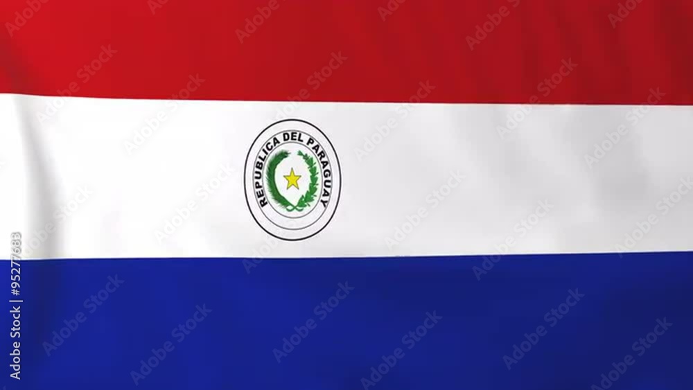 Flag of Paraguay, slow motion waving. Rendered using official design and colors. Highly detailed fabric texture. Seamless loop in full 4K resolution. ProRes 422 codec. Flag of Paraguay, slow motion waving. Rendered using official design and colors. Highly detailed fabric texture. Seamless loop in full 4K resolution. ProRes 422 codec.