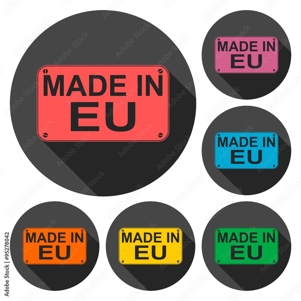Made in EU icons set with long shadow Made in EU icons set with long shadow