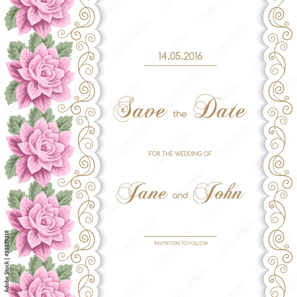 Vintage wedding invitation with roses