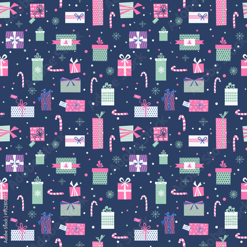Vintage Christmas Gifts Background - Seamless Pattern
