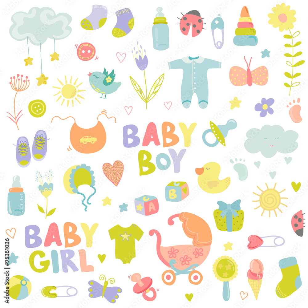 Fototapeta premium Baby Boy or Girl Design Elements - for design and scrapbook