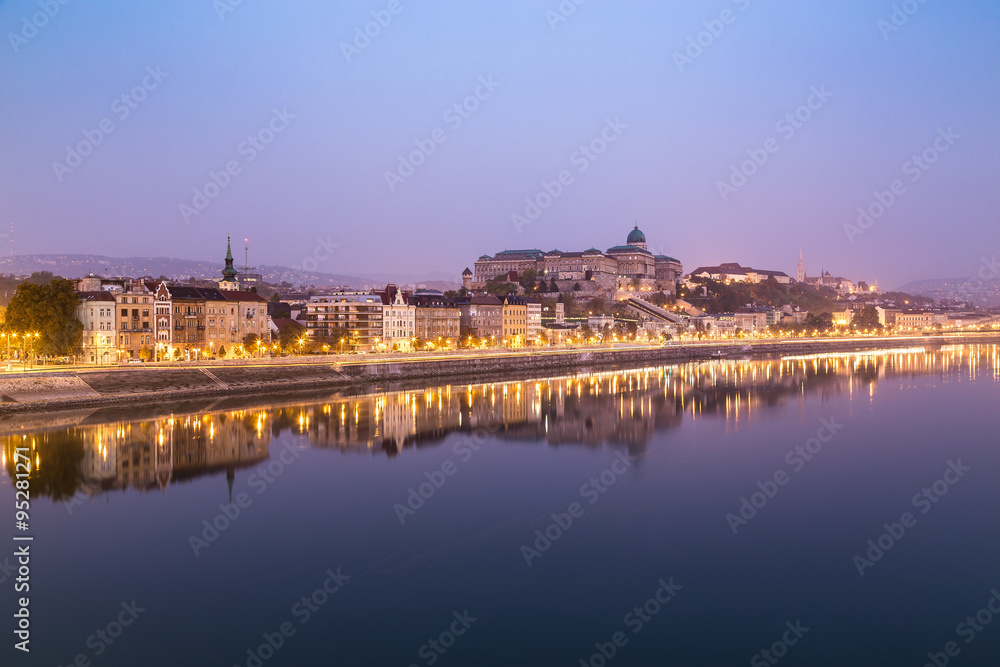 Buildings along the River Danube in Budapest in the early Mornin