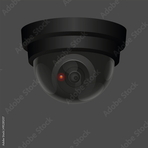 Observing ceiling camera - isolated vector illustration on dark gray background.