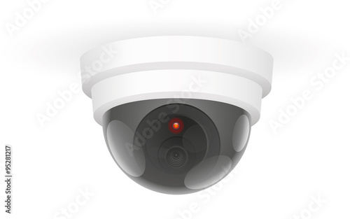 Observing ceiling camera - isolated vector illustration over white background.