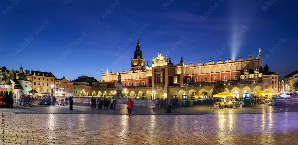 Cloth Hall Sukiennice building in the evening on Rynek square of