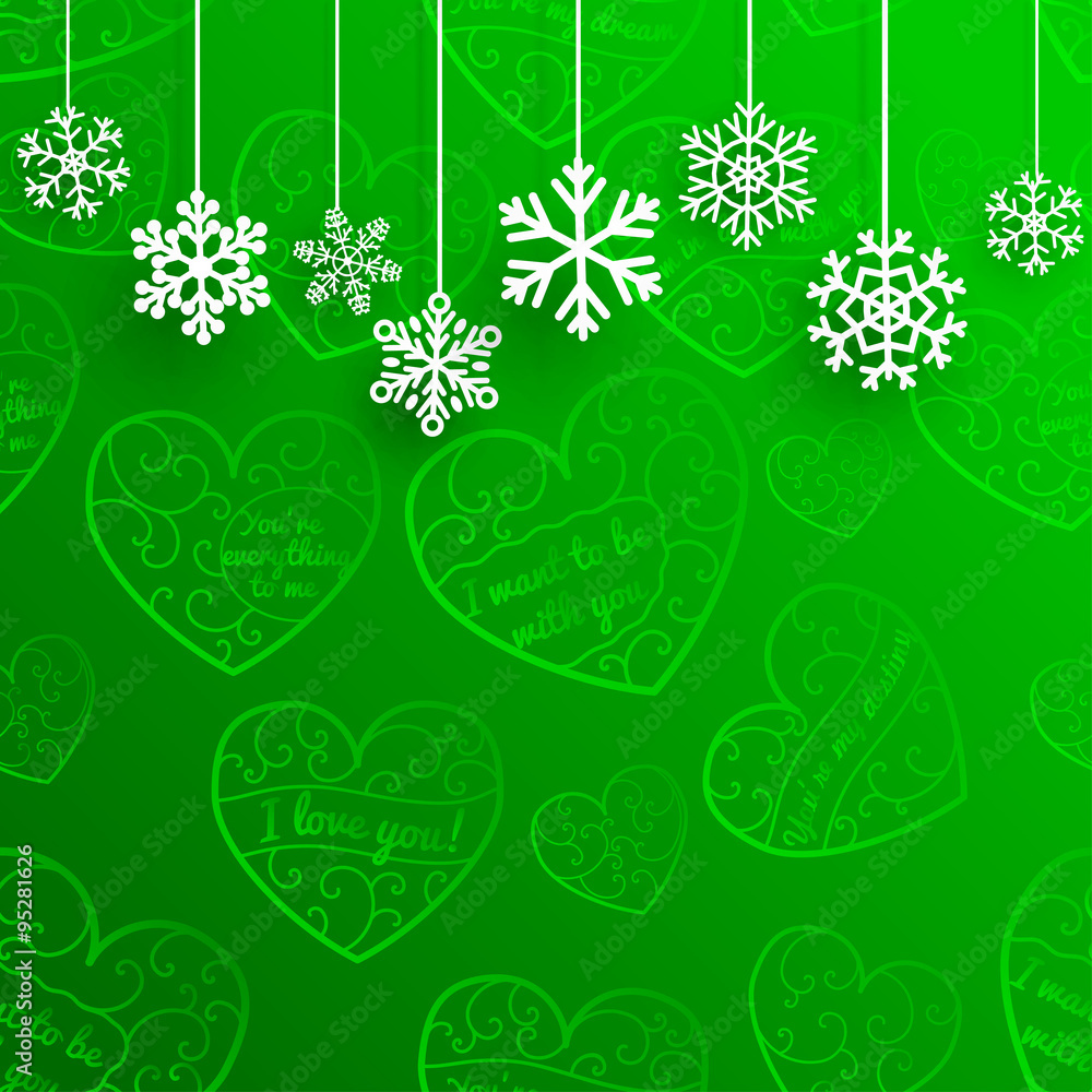 Christmas background with hanging snowflakes on background of he Christmas background with hanging snowflakes on background of he