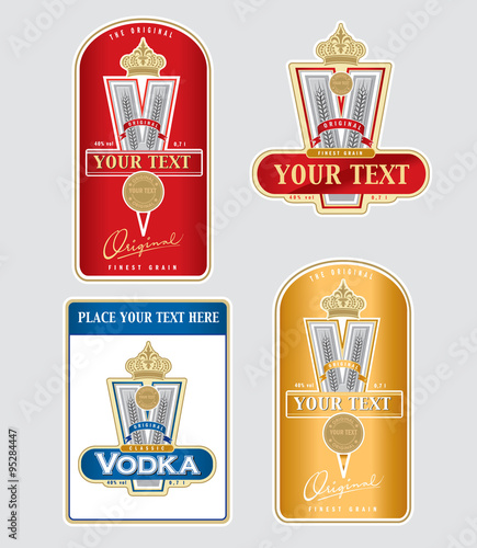 set of different vodka alcohol label