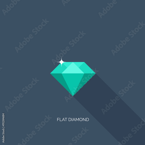 Vector illustration. Flat diamond with shadow. Crystal. 