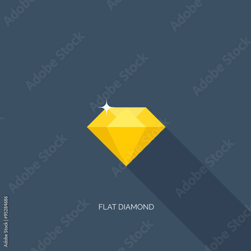 Vector illustration. Flat diamond with shadow. Crystal. 