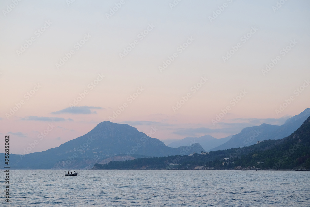 Sea landscape with the image of Bar district, Montenegro