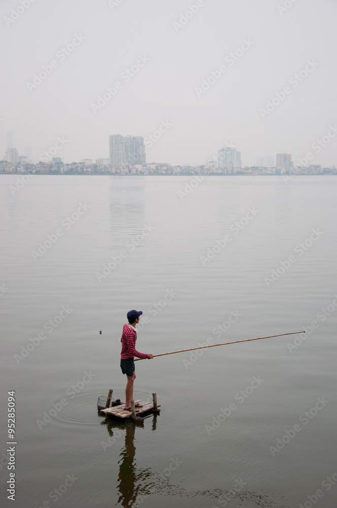 Man fishing in Hanoi