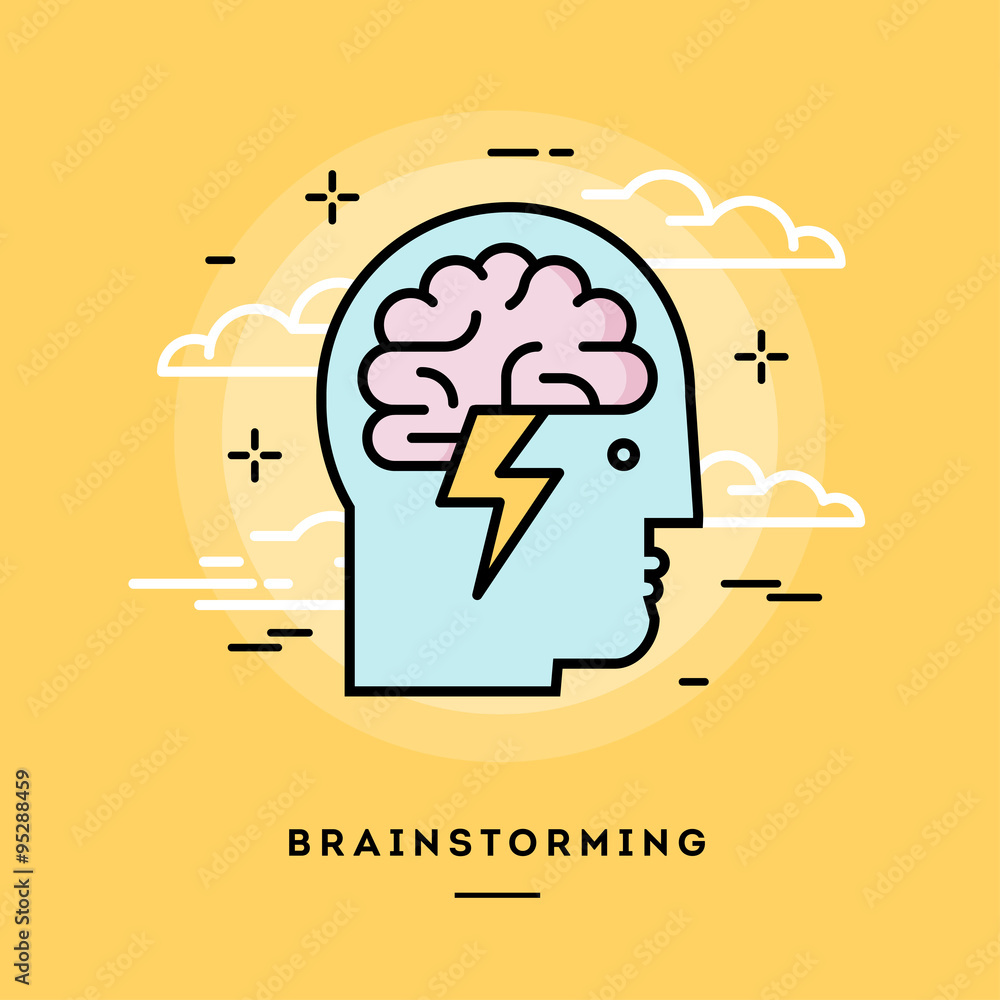 Concept of brainstorming, line flat design banner Concept of brainstorming, line flat design banner
