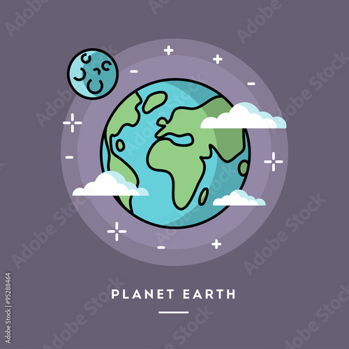 Planet Earth seen from space, line flat design banner
