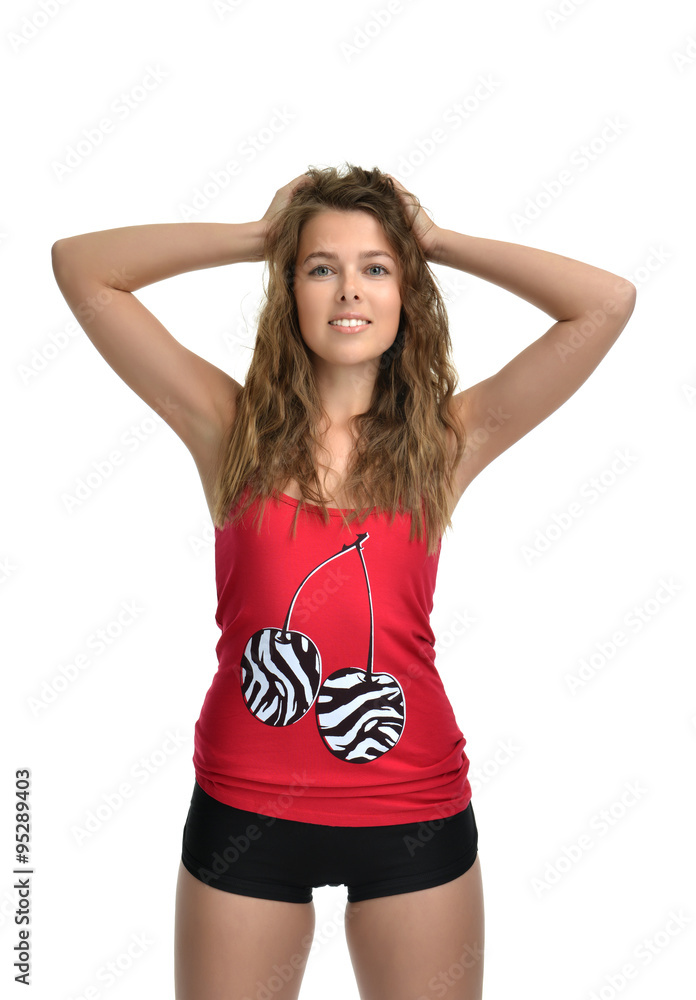 Young beautiful brunette woman posing in modern cloth Young beautiful brunette woman posing in modern cloth