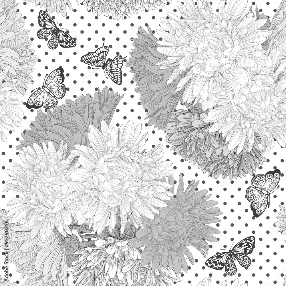 Beautiful monochrome black and white seamless background with flowers. Beautiful monochrome black and white seamless background with flowers.