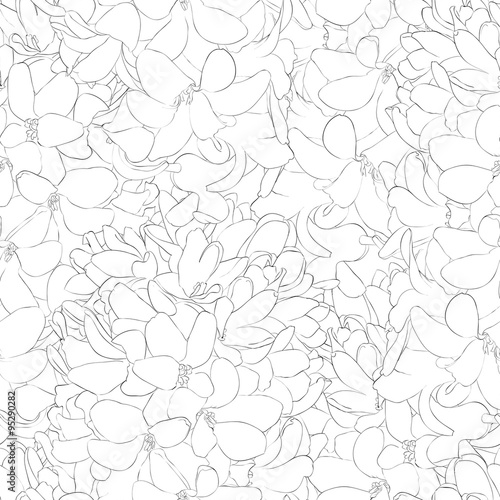 Beautiful monochrome black and white seamless background with flowers.