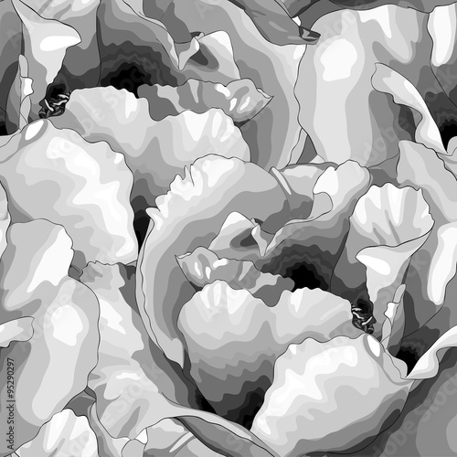 Beautiful monochrome black and white  seamless background with flowers.