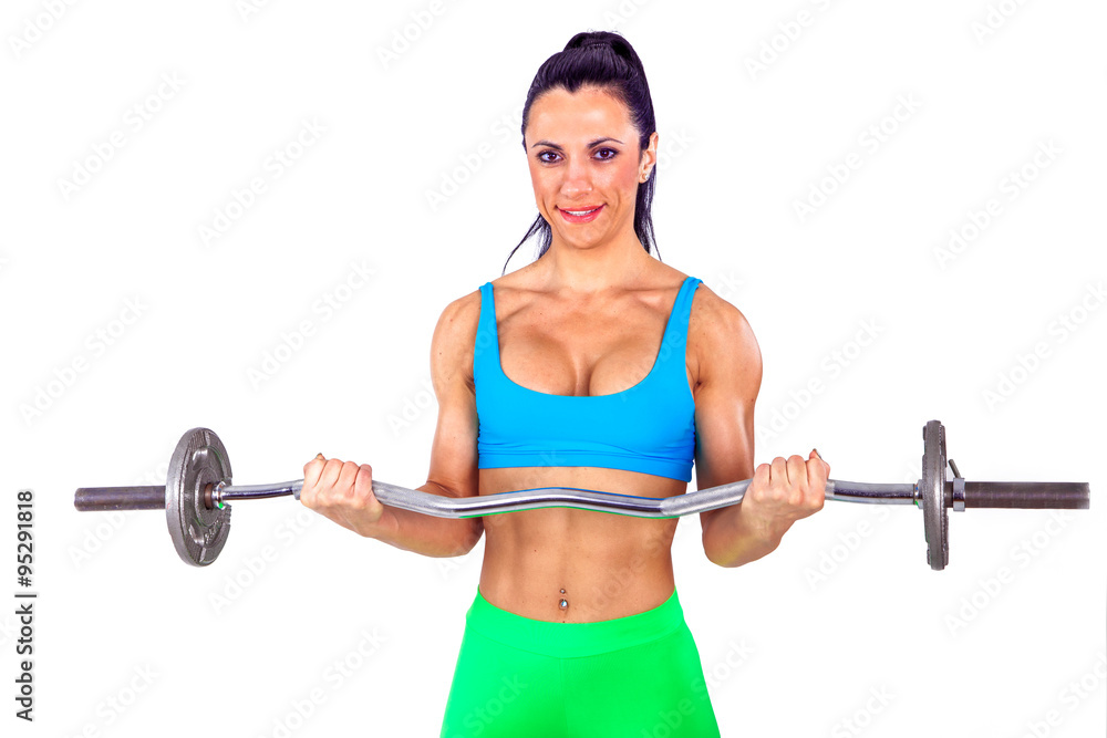Fit girl exercise with weights. Fit girl exercise with weights.