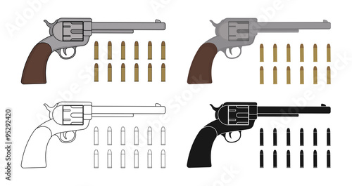 Set of six-gun revolvers with bullets. Game resources