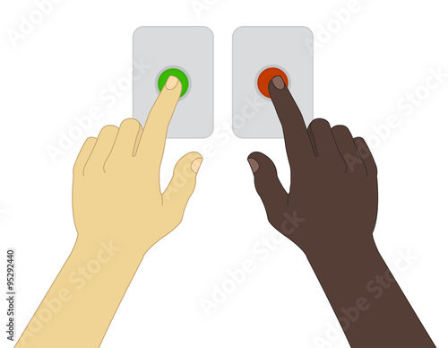 Hands  pressing green and red buttons