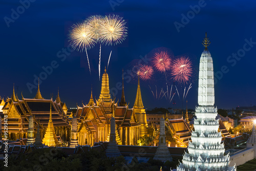 beautiful fireworks  Temple of the Emerald Buddha .