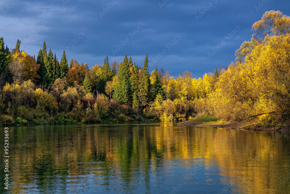 Siberian taiga in Autumn sunset Siberian taiga in Autumn sunset