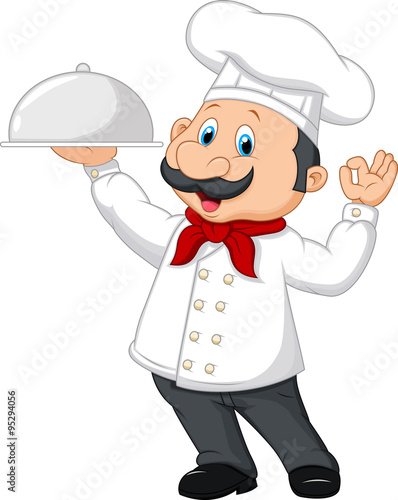 Cartoon chef holding a silver platter

