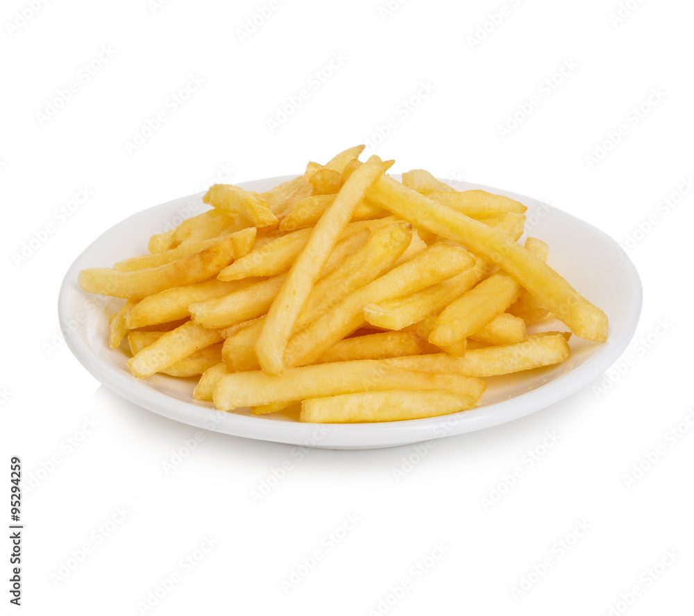 Potatoes fries in the plate isolated on white Potatoes fries in the plate isolated on white