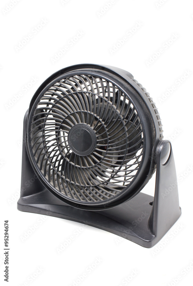 Dusty black motor fan isolated on white. Dusty black motor fan isolated on white.