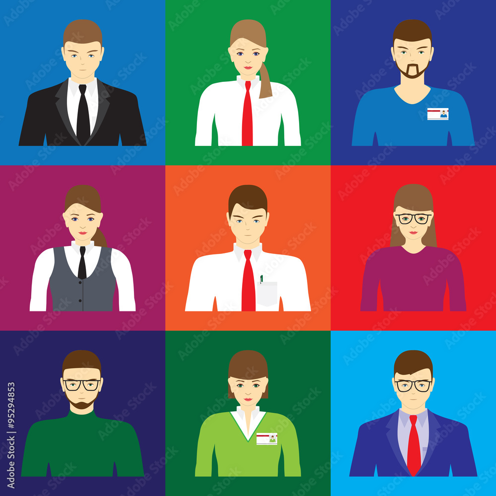 Male and female faces icons, avatars. Business people. Male and female faces icons, avatars. Business people.