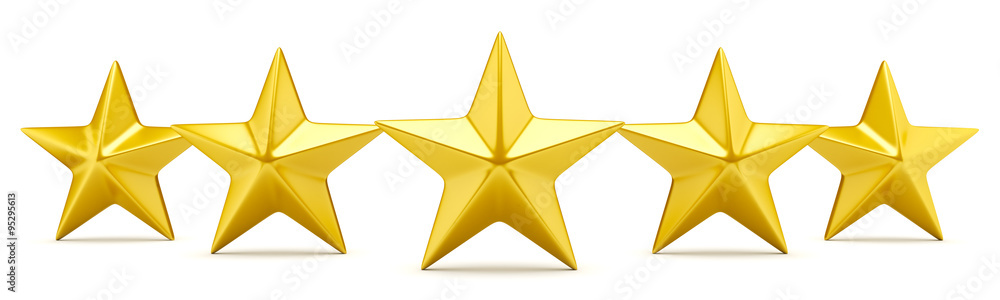 Five star rating - shiny golden stars - obrazy, fototapety, plakaty 