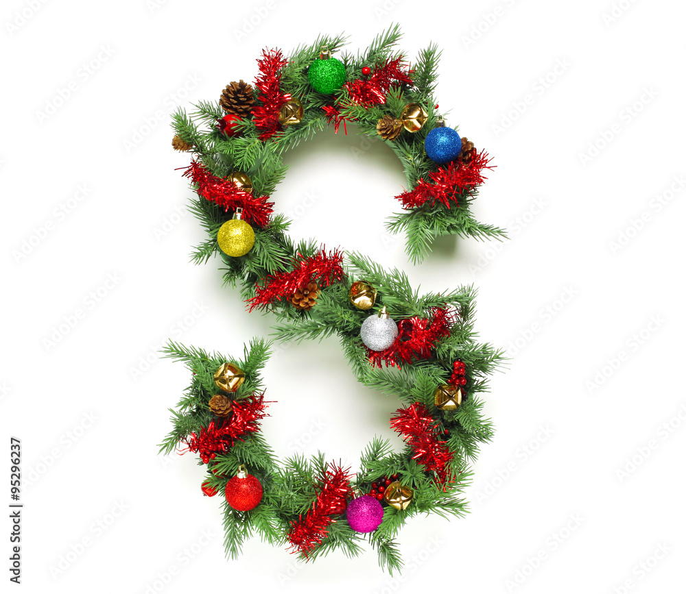 Collection of decorated Christmas tree letters and numbers Collection of decorated Christmas tree letters and numbers