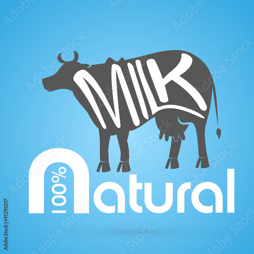 Cow silhouette emblem natural milk background.