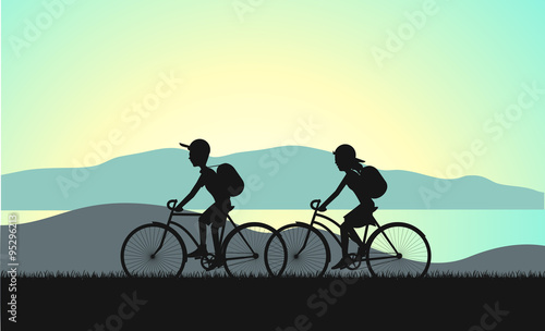 cycle tourism summer sunset illustration