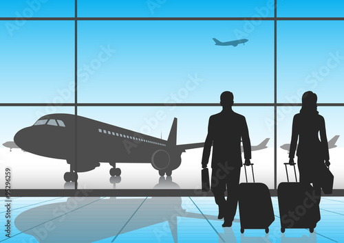 silhouette people in an airport