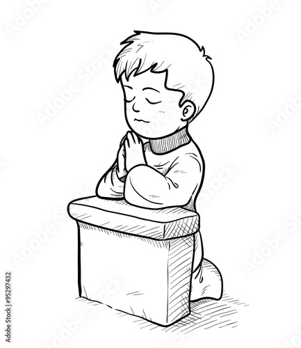 Praying Doodle, a hand drawn vector doodle illustration of a praying little kid.
