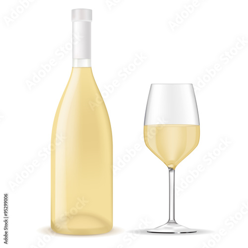 Bottle of white wine with a glass