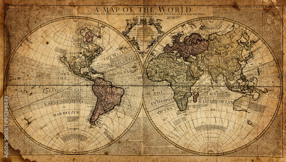 Naklejka premium vintage mapa świata