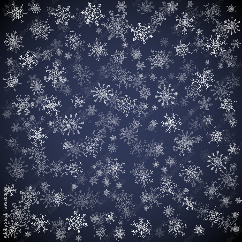 Black Christmas background with different snowflakes Black Christmas background with different snowflakes