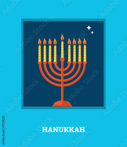 open window with Hanukkah menorah. happy Hanukkah