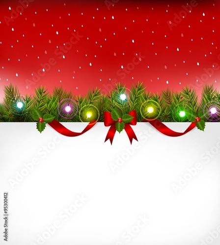 Christmas background with fir twigs and red balls
