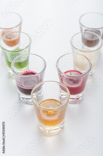 Group of drinks in rainbow colors