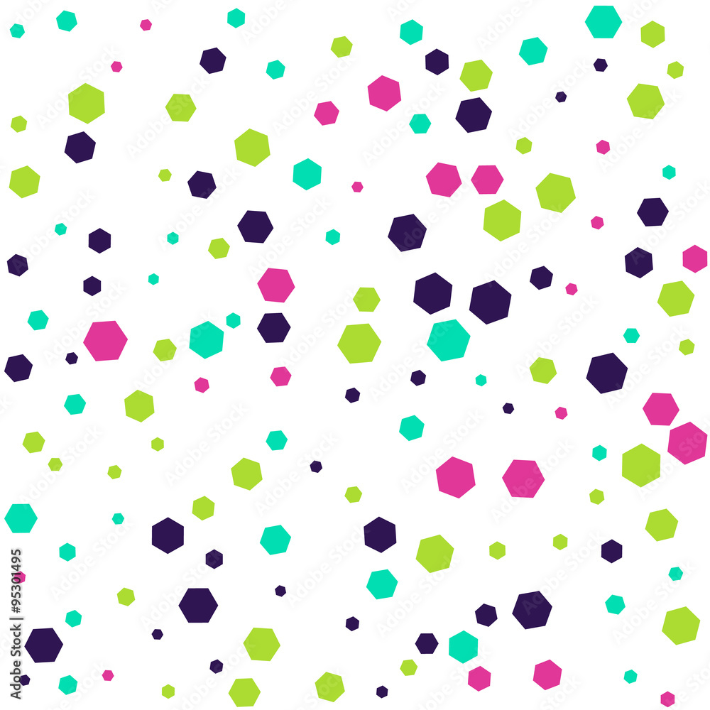 Abstract seamless pattern with hexagons. Flat colors.