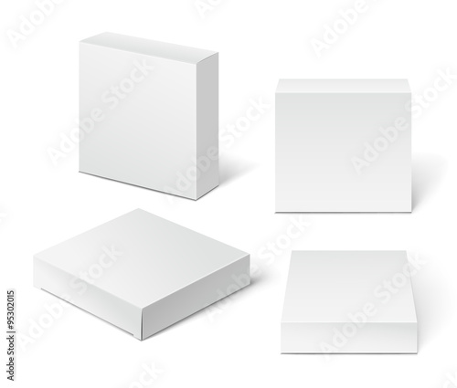 Fotografiet White Cardboard Package Box. Illustration Isolated On White Back