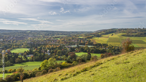 View of English countryside in the fall colors, North Downs in Surrey photo
