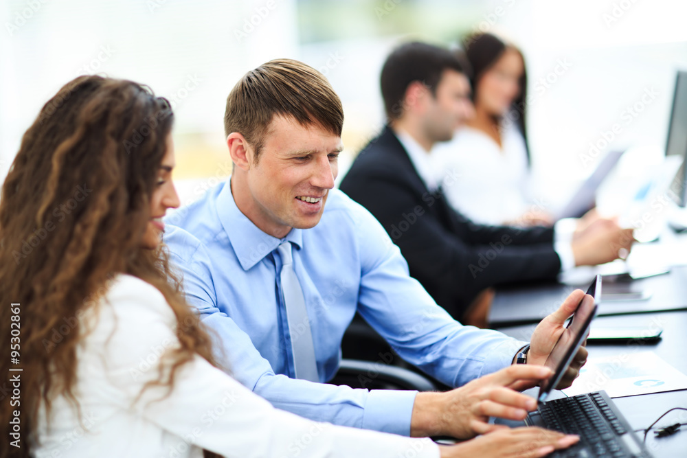 Businessman and businesswoman meeting In modern office Businessman and businesswoman meeting In modern office