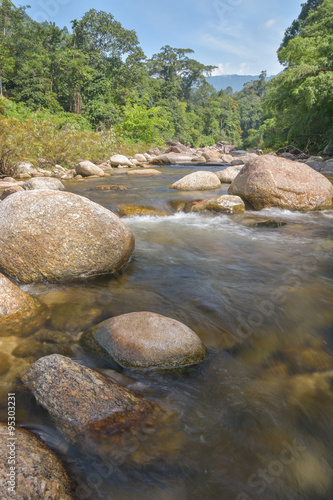 Un-focus image of Brook and rocks in the mountains at Kiriwong v